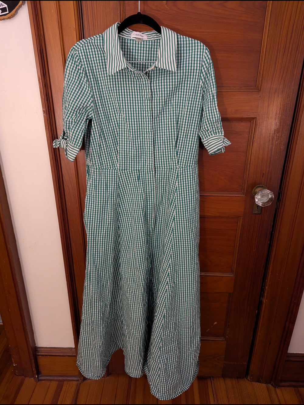 Calvin Klein Green Gingham Long Sleeve Shirt Dress